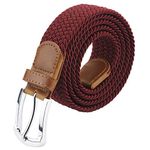 maikun Braided Belt for Mens, Mens Belt, Woven Stretch Belt with Leather Tip (Maroon, 130cm long)