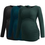 Smallshow Women's Maternity Shirts Long Sleeve Pregnancy Clothes Tops 3-Pack Medium Black-Deep Green-Teal