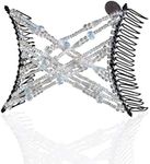 Sparkling Decorative Crystal Hair Clip for Fine, Thin, Sleek & Straight Hair - Double Comb for Easy Comfy Styles, Holds Snug, No Pressure, UpDo, Ponytail, French Twist, Bun (Crystal Medium)