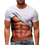 Fake Muscle 3D Printed T-Shirt Men Short Sleeve Crew Neck Tee Top Funny Graphic Under Clothes Hipster Workout Shirt Chest Six Pack Abs T Shirts UK Size S-4XL White