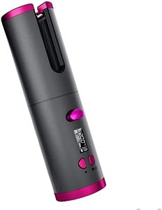 Lenoxx Cordless Automatic Hair Curler - Auto Rotating Ceramic Self Curling Iron - Fast Heating, Portable & USB Rechargeable - 6 Adjustable Temperatures & Timer Settings with LCD Display - Grey & Pink