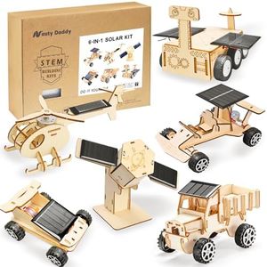 NautyDaddy 6-in-1 Solar STEM Building Kit, Wooden DIY Construction Set with Satellite, Helicopter, Cars, Educational Science Toy for Kids Ages 6-14 Years (1)