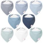 Bearmoss Muslin Baby Bibs 8 Pack 100% Cotton Baby Bandana Drool Bibs for Unisex Baby Girls Boys Drooling and Teething (Mint Iceberg)