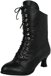 SHITOUJI Bottes mi-mollet punk gothique à talon Louis vintage en cuir pour femme Bottes victoriennes à bout pointu Chaussures de chevalier décontractées, Noir , 38 EU