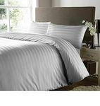 RAYYAN LINEN Satin Stripes Duvet Cover Set Satin 100% Egyptian Cotton 400 Thread Count Luxury Hotel Quality with Pillowcases (Grey Silver, King)