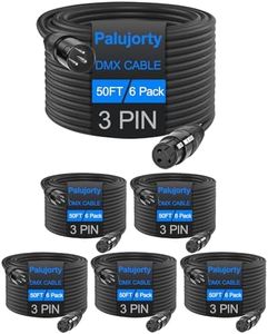 50 FT DMX Cable 6 Pack, Palujorty Coiled 3 Pin DMX Cable with Velcro for DJ DMX lighting and Light Show