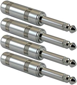 GLS Audio 1/4" Plugs for Speaker Cables, Patch Cables, Snakes - TS Male Mono 1/4 Inch Phono 6.3mm Phone Plug Bulk - 4 Pack