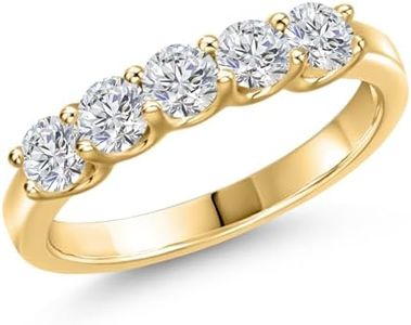 Gem Stone King 10K Yellow Gold Lab Grown Diamond Wedding-Bands Ring For Women | 0.85 Cttw | Round 3.5MM | Gemstone April Birthstone | DEF Color | VVS-VS Clarity | Available in Size 5,6,7,8,9