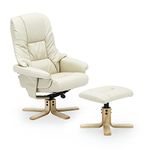 More4Homes SORENTO BONDED LEATHER SWIVEL RECLINER ARMCHAIR CHAIR with FOOT STOOL (Cream)