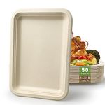 50 Pack 14 Inch Disposable Food Trays, Heavy Duty Large Paper Plates Compostable Platters Plates Eco-Friendly for Crawfish, Crab, Lobster, Seafood, BBQ, Cookies, Boil Party Supplies - Beige