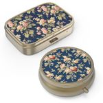 Pill Case Pill Box with Mirror Retro Small Pill Case for Purse or Pocket Bronze Pill Box or Vitamins, Fish Oil, Supplements, Pill Containe Travel Gifts（2PCS）