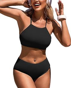 CharmLeaks Women Black Bikini Swimwear Sets Crop Bathing Suits 2 Piece Swimsuit M
