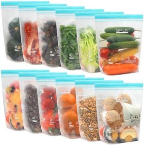 SPLF 12 Pack Reusable Gallon Freezer Bags Dishwasher Microwave Safe, 1 Gallon BPA Free Leakproof Food Storage Bags, Silicone Free Containers for Meal Prep, Fridge Kitchen Organization