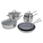 HENCKELS Clad H3 10-pc Induction Ceramic Nonstick Pot and Pan Set, Stainless Steel, Durable and Easy to Clean