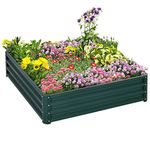 Outsunny 432L Square Raised Garden Bed Box with Weatherized Steel Frame for Vegetables, Flowers, & Herbs, 120 x 120 x 30cm, Green