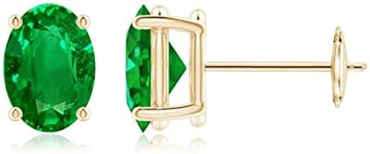 Angara 1.32 ct AAAA Solitaire Oval Emerald Studs in 14K Yellow Gold