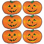 Beistle 6 Piece Paper Jack-O-Lantern Cut Outs Halloween Party Decorations, Fall Décor, Made in USA Since 1900, 10" x 14", Orange/Yellow/Green