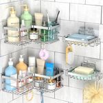 Corner Shower Caddy, 4-Pack Adhesive Shower Shelves with Soap Holder No Drilling, Stainless Steel Bathroom Shower Organizer Wall Mounted, Large Capacity Shower Shelf for Inside Shower (Silver)