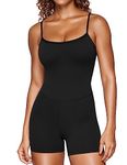 CRZ YOGA Butterluxe Athletic Rompers for Women Adjustable Strap Padded Workout Shorts Jumpsuits One Piece Bodysuit Tank Tops Black Small