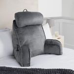 OHS Cuddle Cushion with Head Rest, Detachable Neck Roll Reading Pillow for Bed Adult Kids Soft High Back Support Cushion with Arms & Pocket Gaming Cushions for Boys Girls Sit Up in Bed Pillow, Grey