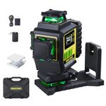 Firecore 4 x 360° Laser Level with Lithium Ion Battery, Green Self-Leveling Laser, Line Laser with Screen, Incl Hard Carrying Case, Remote Control and Lift Base-F95T-4G