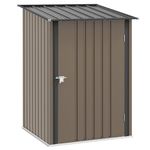 Outsunny 3.3ft x 3.4ft Lean to Garden Shed, Metal Outdoor Storage Shed with Single Lockable Door, Tool Storage Shed for Garden, Patio, Lawn, Brown