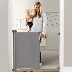 Momcozy Retractable Stair Gate for Baby, Extends up to 140cm Wide, 83cm Tall, Extra Wide Baby Safety Gate, One Handed Silent Operation Baby Gate for Stairways/Hallways/Indoor/Outdoor, Grey