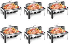 Roll Top Chafing Dish Buffet Set, 9 Quart 1/2 Size Pan Chafer, Rectangle Stainless Steel Set, for Wedding, Parties, Banquet, Catering Event, 6 Pack