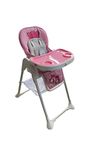 HighChair Feeding Table Padded Seat Folding 3 in 1 Baby Toddler Infant Reclining Height Adjustable Feeding High Chairs with Removable Tray 5 Point Harness Wheels, Recliner 6-36 Months (Pink)