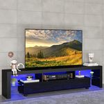 Panana Modern White 200CM TV Cabinet for 65 to 80 inch TV With RGB LED Lights High Gloss Door TV Stand Living Room Furniture TV Cabinets (Black)