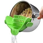 Original Kitchen Gizmo Strainer for Pots, Pans, and Bowls | Adjustable Silicone Clip on Colander | Snap N Strain Kitchen Gadget for Fruits, Veggies, Salads, Pasta, & More | Dishwasher Safe | Green