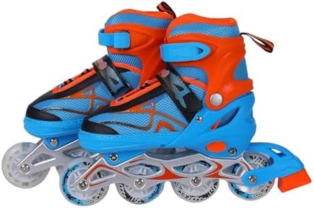 Endless EL1027 Inline Adjustable Skates Medium Size 34 EUR (UK 1.5) - 38 EUR (UK 5) for 6 to 12 Years | Blue, Orange | Aluminium Chassis and 70 mm PU Wheels | All Wheels Flash, ABEC 7 Bearings