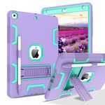 BENTOBEN for iPad 9th Generation Case, iPad 8th Generation Case, iPad 10.2 2021/2020/2019 Case, 3 in 1 Heavy Duty Rugged Shockproof Kickstand Hybrid Protective Cover with Pen Holder, Purple/Green