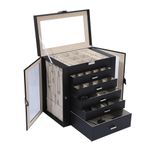 BOOVO Jewelry Box For women, 6 Layer Large Jewelry Organizer With Mirror, Multi-Function Storage Box With Lock, Accessory Holder With 5 Drawers, For Earrings Necklace Ring Bracelet (Clear Black)