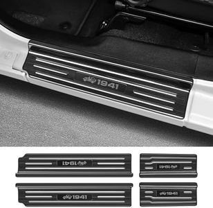 Bercicci 4PCS Door Sill Protector for Jeep Wrangler JL JLU 2018-2025 & Gladiator JT 2020-2025 Accessories Stainless Steel Front and Rear Door Car Pedal Kick Protection (Black Brushed)