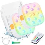 MYMULIKE 2 Pack Inground Pool Lights, Rechargeable Submersible LED Lights with Magnetic Charging, Outdoor Pond Lights with Remote, 16 Color Changing, Timer- Garden/Aquarium Decor