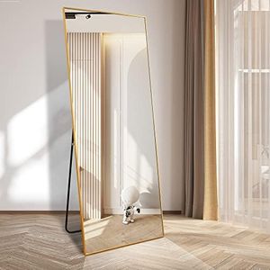 WIIS' IDEA 64"x21" Rectangular Full Length Mirror,Big Free Standing Body Mirror,Floor Length Mirror with Stand,Anti-Rust Aluminum Frame,Explosion-Proof Film,Long Wall Mirror for Bedroom(Gold)
