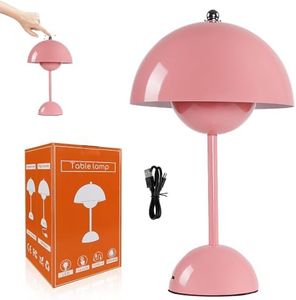 YANGUN Lámpara de mesa LED Flowerpot inalámbrica, con batería, lámpara de mesa, regulable, con 3 modos de brillo, táctil, regulable, lámpara de mesa retro, para dormitorio, oficina, bares (rosa)