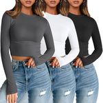 AUTOMET 3 Pack Womens Long Sleeve Shirts Y2K Going Out Crop Tops Cute Basic Slim Fitted Fall Fashion Outfits 2024 Clothes GreyWhiteBlack XS