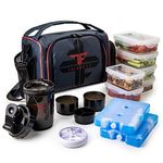 ThinkFit Insulated Meal Prep Lunch Bag | 6 Portion Control Containers | BPA-Free | Reusable | Microwavable | Freezer Safe | Protein Shaker Bottle | Pill Box | Shoulder Strap & Storage Pocket | Red