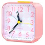 Aitvsfao Alarm Clock, Silent Alarm Clocks Bedside Non Ticking Table Clocks Bedside Clock Battery Powered Large Display Snooze Light Clocks for Heavy Sleepers Bedrooms Office Travel (Pink)