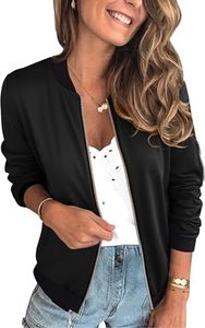 ECOWISH Women's Casual Floral Zip Up Bomber Jacket Coat Stand Collar Lightweight Short Outwear Tops Windbreaker with Pockets S-Black Medium