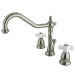 Kingston Brass KS1998PX Heritage Widespread Lavatory Faucet with Px Handle and BRS Pop-Up, Brushed Nickel