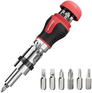 SHARDEN 8 in 1 Stubby Ratcheting Screwdriver Multi Screwdriver Tool All in One with 6 CRV Bits Phillips, Slotted, Torx,180 Degree Pivoting Adjustable Angle Screw Driver Set for Tight Spaces