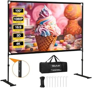 Selfun Écran de projection avec support, écran de projection de 100 pouces, écran de projection extérieur 16:9 HD 4K pour fêtes en plein air, soirées cinéma, festivals de films, présentations
