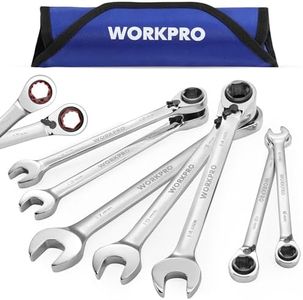 WORKPRO 7-Piece 3-in-1 Reversible Ratchet Wrench Set, Metric 8mm to 17mm, 6PT& 12PT& Open-End Wrenches, 72-Teeth Ratcheting Combination Wrench with Rolling Pouch