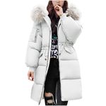 HOOUDO Women's Down Jacket Winter Mid lenght Puffer Coats Ladies Lightweight Waterproof Jackets with Faux Fur Hood Plus Size Slim Trench Coat Long Sleeve Warm Outwear Outdoor Hiking Parka