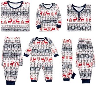 PATPAT Family Christmas Pjs Matching Sets Reindeer and Snowflake Patterned Sleepwear Xmas PJS Set for Couples and Kids BLUEWHITE Baby: 9-12M