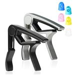 Guitar Capo, 2 Pcs Universal Aluminum Alloy Kapo with 5 Pcs Guitar Finger Covers, Guitar Clip for Acoustic, Electric Guitars, Bass, Banjo, Violin, Mandolin, Ukulele (Black, Silver)