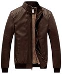 WenVen Men's Faux Leather Jacket Slim Fit Motorcyle Coat Brown L